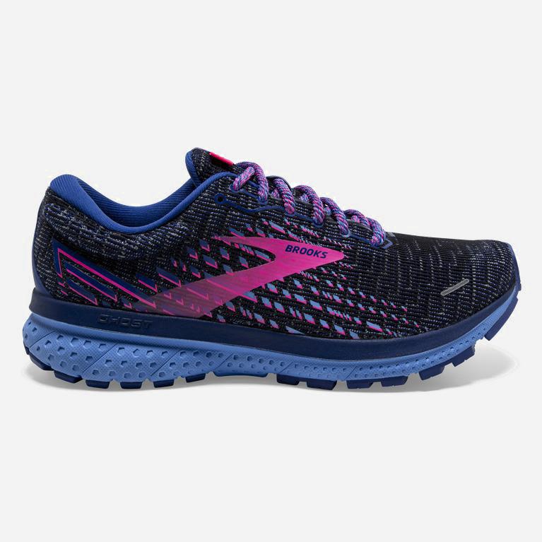 Brooks Ghost 13 Womens Road Running Shoes Ireland Ebony Grey/Blue/Pink (FJGQ-39507)